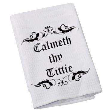 Imagem de LEVLO Estilo gótico motivacional chá café toalha calmeth thy titties toalha de cozinha peito boobie mulheres adulto mordaça humor presente de inauguração de casa (Calmeth)