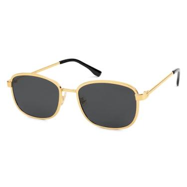 Imagem de SOJOS Óculos de sol retrô retangulares polarizados feminino masculino vintage estilo anos 90 armação retangular feminino masculino SJ1225, Dourado/cinza, Middle