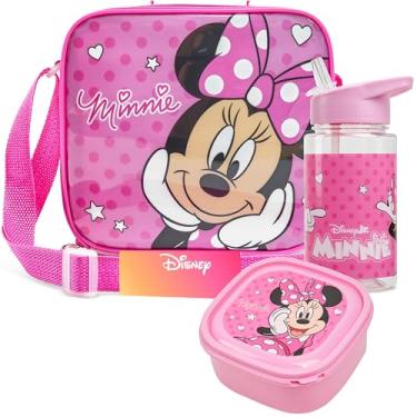 Imagem de Get Trend Disney Minnie Mouse Conjunto de 3 peças de lancheira infantil com garrafa de água à prova de vazamento e lancheira pequena isolada para viagem de creche escolar (Minnie Mouse)