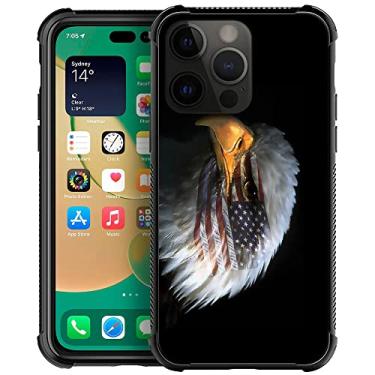 Imagem de ZHEGAILIAN Capa compatível com iPhone 14 Pro Max, bandeira americana no olho da águia, parte traseira de vidro temperado + capa protetora de choque de TPU de silicone macio para iPhone 14 Pro Max.