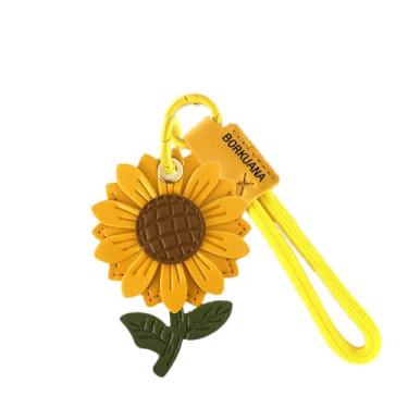 Imagem de Capa de couro compatível com AirTag, linda capa protetora com chaveiro e cordão, antiarranhões e rastreador GPS para chaves, bolsa, animais de estimação (girassol)