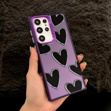 Imagem de MVVKKY para Samsung A56 Luxury Electroplate Love Heart Phone Case Cover (para Samsung A56/Purple HeiAX)