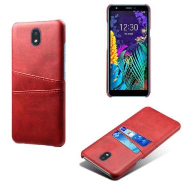 Imagem de Capas Compatível com LG K30 (2019),Caso de couro PU-Tampa de telefone a prova de choque com 2 slots de cartão,Proteção anti-impressão digital e anti-gota-Red
