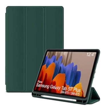 Imagem de Capa Tablet flip para Samsung Galaxy Tab S7+ SM-T970 SM-T975 NZAHZTO 12.4 polegadas Smart pen resistente aveludada compatimento caneta Case capinha Anti Impacto Suporte Pencil - Alamo (verde)