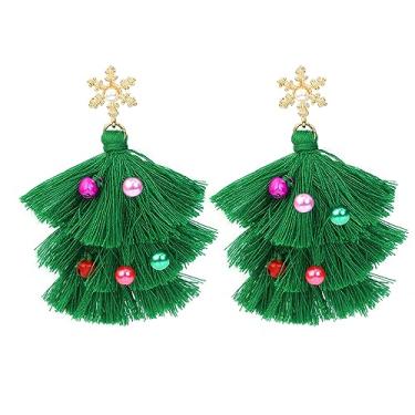 Imagem de Brincos modernos de borla em camadas, 3 camadas, com franja e leque, brincos de árvore de Natal para mulheres, Latão, Sem pedra preciosa