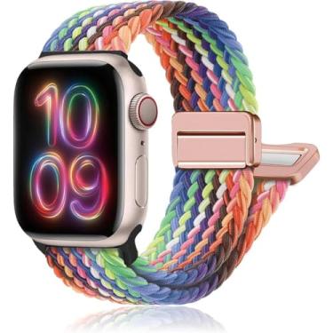 Imagem de Pulseiras de relógio esportivas de nylon compatíveis com Apple Watch Ultra 2 1 de 42 mm, 41 mm, 40 mm e 38 mm, pulseira magnética trançada macia para mulheres e homens séries 10/9/8/7/6/5/4/3/SE - NEW
