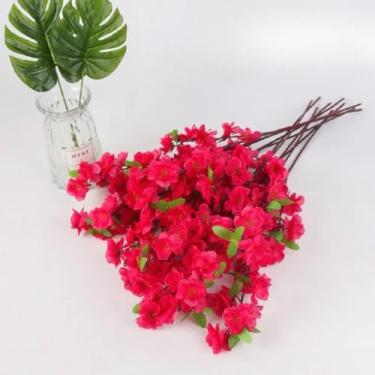 Imagem de 10 Buquê De Flores De Cerejeira Artificial, Flor De Pêssego, Estilo oriental Para Decoração De Casamento 65CM(Pink)