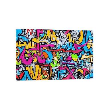 Imagem de Pintura de arte de parede de rua de grafite colorido - Fundo urbano de grafite - Impressões de arte em tela abstrata - Imagem de decoração de parede moderna para sala de estar casa 80 x 120 cm 31 x 47