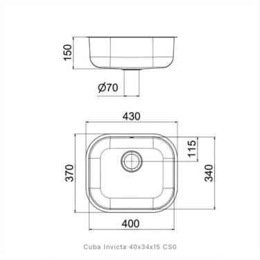 Imagem de Cuba Pia Cozinha Gourmet Pia Aço 304 Inox Embutir Docol Tamanhos, 40x3