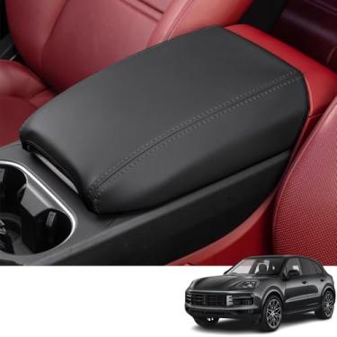 Imagem de Bmolpt Acessórios personalizados para Porsche Cayenne Cayenne Coupe 2019 2020 2021 2022 2023 2024 2025 capa de caixa de apoio de braço central de couro protetor de braço almofada central (preto com