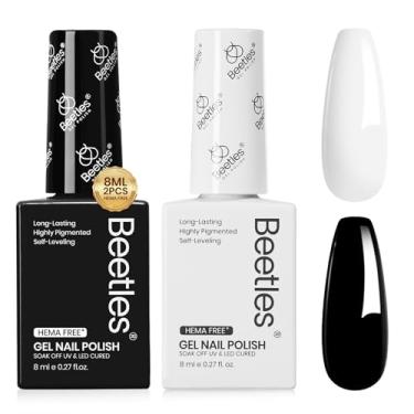 Imagem de Beetles Kit de esmalte de gel preto e branco – Conjunto de esmalte UV de imersão em 2 cores, sem hema, mesma cor, design de garrafa, salão de manicure, faça você mesmo em casa para mulheres