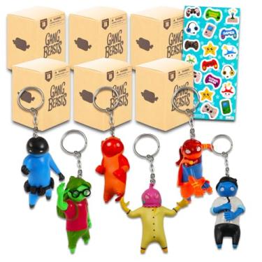 Imagem de Gang Beasts Conjunto De Lembrancinhas Festa - Pacote Com 6 Cabides Para Sacolas, Chaveiros Surpresa, Figuras Misteriosas, Adesivos E Clipes Crianças, Meninos Meninas