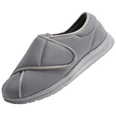 Imagem de YURUMA Tênis masculino largo ajustável de velcro para idosos, edema diabético, pés inchados, sola antiderrapante e leve, Cinza, 12 Wide