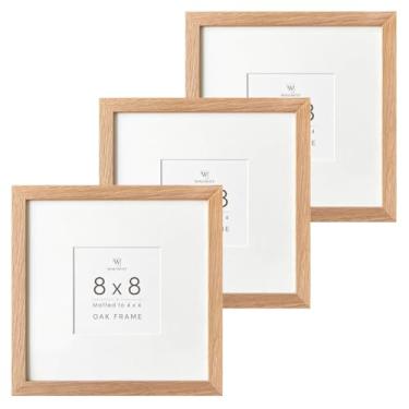 Imagem de Molduras de 20 x 20 cm, moldura de madeira maciça de carvalho 20 x 20 com tapete para 10 x 10 (o tamanho da abertura é 9 x 9 cm), molduras de carvalho natural 20 x 20 cm, para exibição de parede e