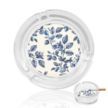 Imagem de Cinzeiro de vidro de cristal com padrão de flor de mirtilo, cinzeiro redondo de vidro resistente para fumar cinzeiro portátil decorativo moderno para uso em casa, escritório, interior, exterior, pátio