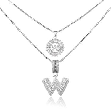 Imagem de MINDEKA Pacote com 2 colares femininos com inicial de zircônia cúbica banhada a ouro 14K, joias delicadas com inicial inicial para mulheres, colar com pingente de alfabeto A-Z personalizado, 18"+2