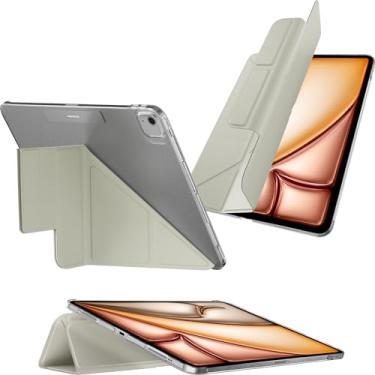 Imagem de MAGEASY Capa para iPad Air 2025 M3 e 2024 M2 de 13 polegadas - Capa fólio com suporte multidobrável, suporte para Apple Pencil, resistente a manchas - Faceta | Luz das estrelas cinza
