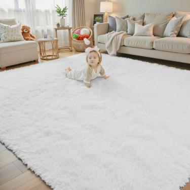 Imagem de Tapetes para sala de estar 20 x 25 cm, Alfombras para salas, felpudo, grande, felpudo, macio, tapetes felpudos para quarto, decoração de casa para crianças, meninos, meninas, estética (20 x 25, branco