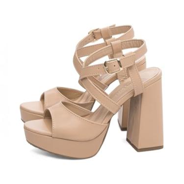 Imagem de Sandália Meia Pata Feminina Salto alto grosso Torricella AVS K1003B (Bege, BR, Adulto, Numérico, 36)
