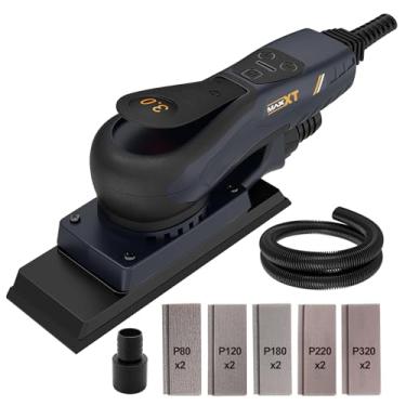 Imagem de MAXXT Lixadeira elétrica sem escova orbital de 3 mm orbital 350W 3A multifuncional 10.000 RPM máquina de lixar orbital com fio de velocidade variável com 10 lixadeiras para marcenaria, lixadeira de