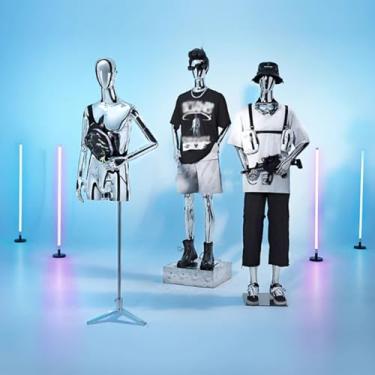 Imagem de Mannequin Manequins masculinos para varejo com base em vidro, braços e cabeça giratórios, altura ajustável de 152,5 a 200,7 cm.(Silver)