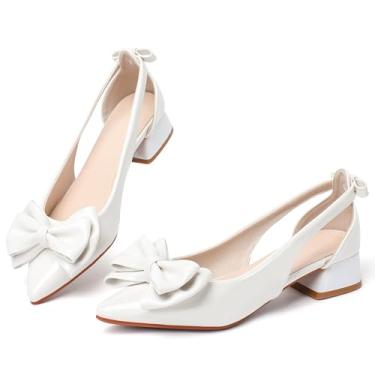 Imagem de Slingback Jane Heels for Women Low Block Heel Closed Square Toe Pump Shoes Classic Daily Office Dressy Shoes, Branco, 40