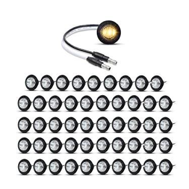 Imagem de Meerkatt (pacote com 50) Lente redonda transparente de 3/10.2 cm âmbar LED mini lâmpada de liberação de luz com botão de ilhós universal caminhão ônibus caminhão barco 12 V DC plugue 3LED-DC