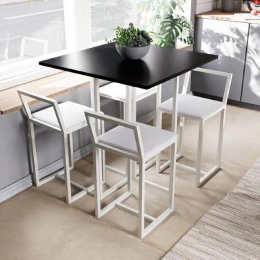 Imagem de Conjunto Mesa Preta 4 Cadeiras Pequena Estofado Industrial White - Don