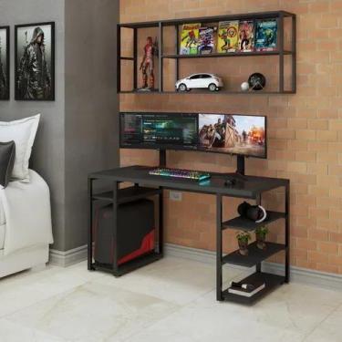 Imagem de Mesa Gamer/escrivaninha Estilo Industrial,AÇO/MDF - Lenna Decor, preto