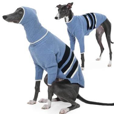 Imagem de IECOii Suéter de cachorro Greyhound Whippet, suéter de galgo italiano com chapéu, malha quente de ajuste fino para raças Sighthound, tamanho grande, roupas de malha para clima frio para uso interno e