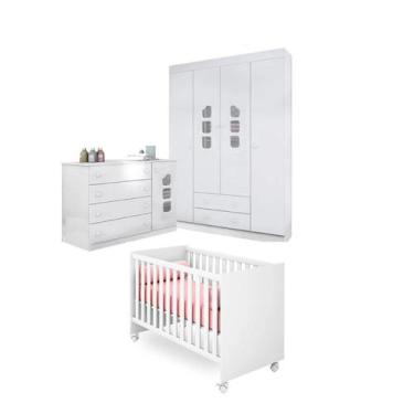 Imagem de Berço Americano Mini Cama + Roupeiro e Cômoda Ana Lívia 100% MDF Branc