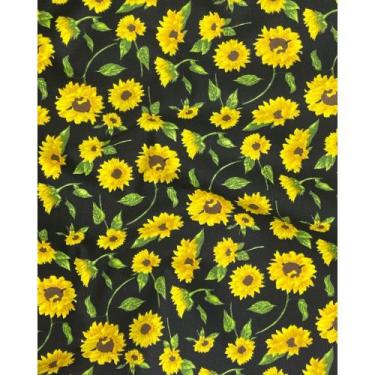Imagem de Tecido Tricoline Estampado Girassol Fundo Preto - 1,50m de Largura