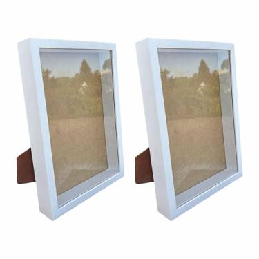 Imagem de Kit 2 Molduras Caixa Alta Revestida com Vidro Expositora Bordados Quadros Quilling Scrapbook Com Suporte 21x29,7-1,5x4