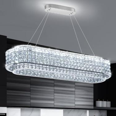 Imagem de AFQEJG W39,3 '' Lustres Retangulares de Cristal Modernos para Sala de Estar LED Regulável Iluminação Pendente Luz de Montagem Embutida Sala de Jantar Foyer