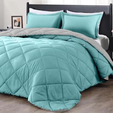 Imagem de Conjunto de edredom de luxo King Size turquesa e cinza, 3 peças - down