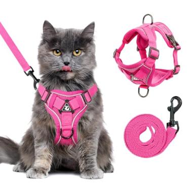 Imagem de Peitoral GG à prova de fuga para gatos pesados – conjunto de coleira ajustável com 4 fivelas, malha reflexiva respirável para gatos extragrandes