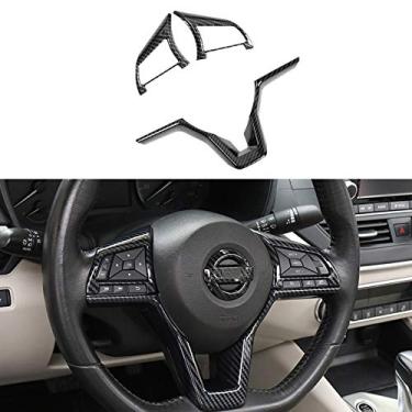 Imagem de MAXDOOL Capa de volante de fibra de carbono com acabamento de lantejoulas para Nissan Rogue Altima Sentra Kicks LEAF Versa Acessórios interiores (fibra de carbono)