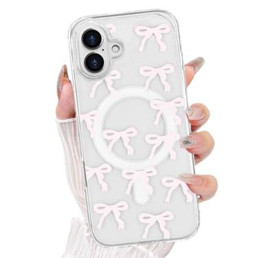 Imagem de AuroiCCY Capa magnética para iPhone, [compatível com MagSafe] Linda estampa de fita de laço transparente estética à prova de choque capa protetora macia para celular para meninas e mulheres para