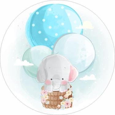 Imagem de Painel de Lona Redondo Elefante Cute Balão Aquarela - Fabrika De Festa