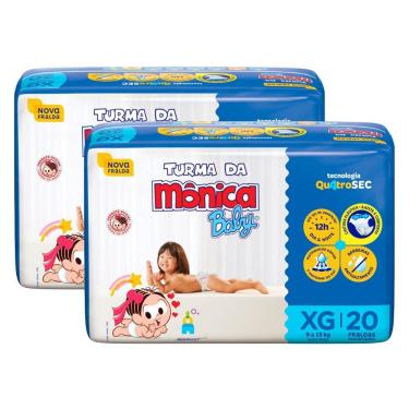Imagem de Kit 2 Fralda Turma da Mônica Baby Jumbo Tamanho XG 20 Unidades Descartáveis