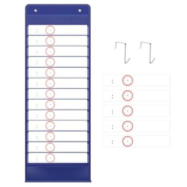Imagem de Tabela de bolso de agenda diária, bolso 13 + 1, tabela de bolso para agendamento com 2 cabides, 18 cartões de borracha seca, tabela de bolso diário para sala de aula pré-escolar (azul)
