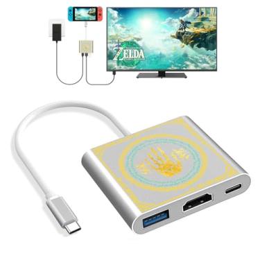 Imagem de Aiaabq Estação de ancoragem com switch para Nintendo Switch, base portátil com porta HDMI TV USB 3.0 e USB C para Nintendo Switch OLED/Steam Deck/MacBook e mais adaptador tipo C (Golden Hand)