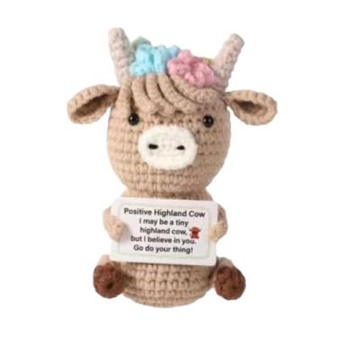 Imagem de KiBcsLic Boneca de crochê de vaca Terras Altas de malha, confortável, brinquedo de lã para festa, mini animal de crochê engraçado e positivo para mulheres