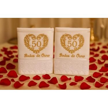 Imagem de Toalha de Rosto Artesanalle personalizada com bodas de casamento - Bodas de ouro, 50 anos