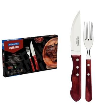 Imagem de Jogo de Talheres para Churrasco Jumbo Tramontina Vermelho Polywood 12 