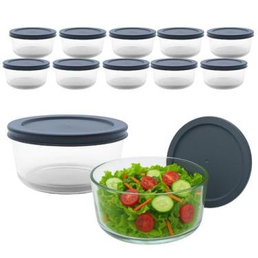 Imagem de Kit 10 Pote de Vidro Redondo Bowl C/ Tampa Hermética Marmita Vedação F