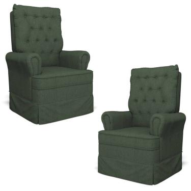 Imagem de Kit 02 Poltronas de Amamentação e Descanso Com Balanço Laís G05 Linho Verde - Mpozenato