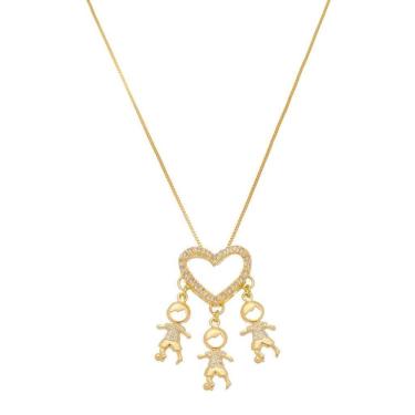 Imagem de Colar Com Pingente Três Meninos Banho De Ouro