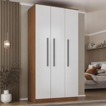 Imagem de Guarda-Roupa Solteiro Lugano 3 Portas 2 Gavetas Nogal/Branco - Hecol M