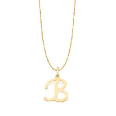 Imagem de Colar Rommanel Banhado Ouro Letra B Grande Elo Grumet 42cm